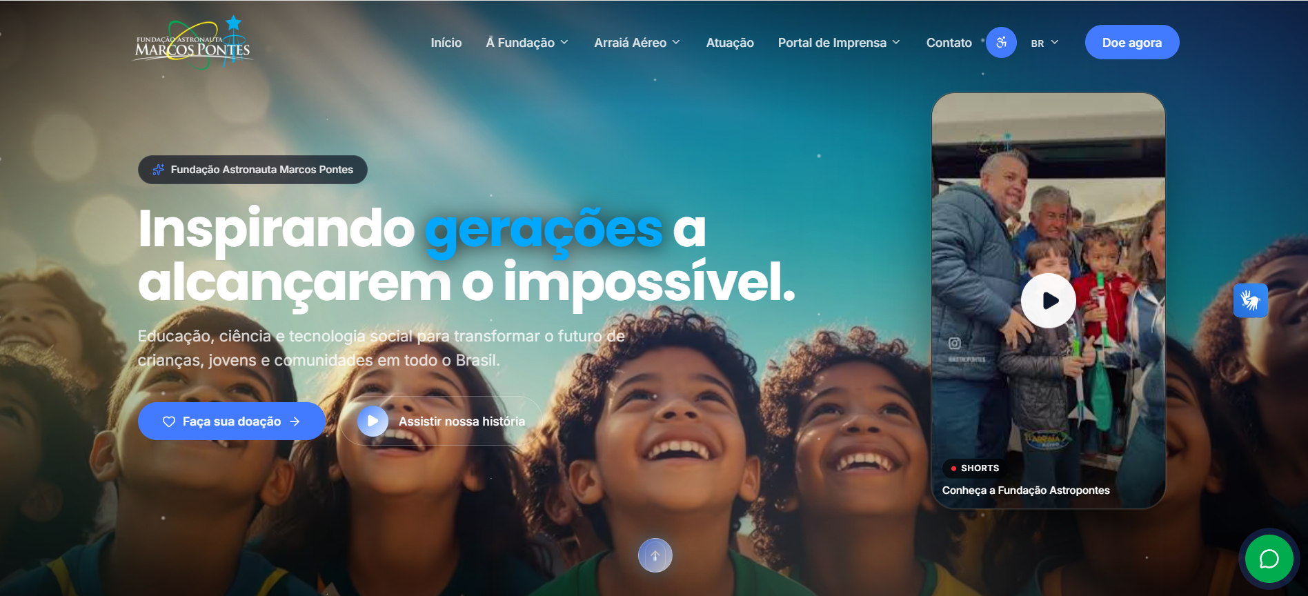 Site Fundação Astronauta Marcos Pontes desenvolvido pela 2RS IA