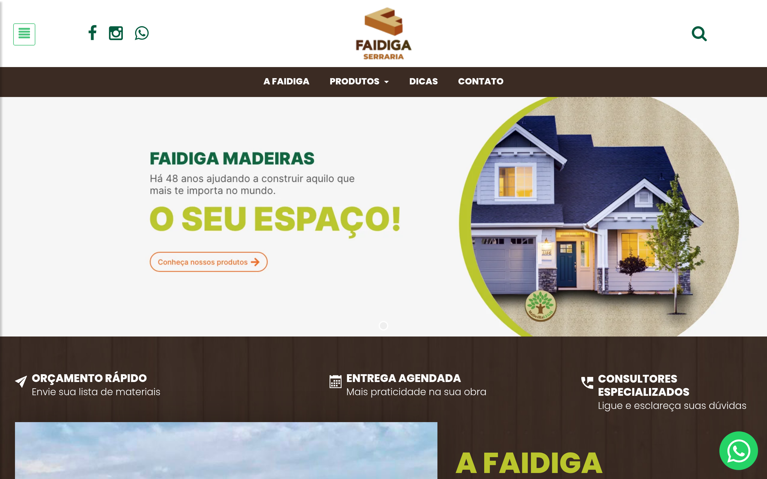 Site Faidiga Madeiras desenvolvido pela 2RS